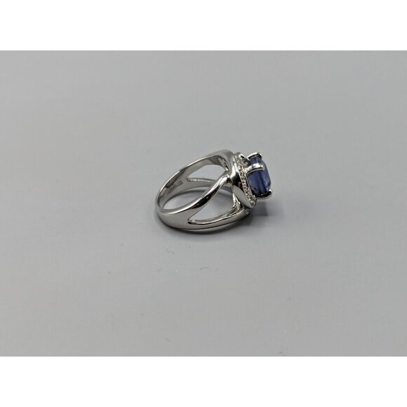 Nolan Miller Statement Ring Faux Blue Sapphire Clear Crystals Size 8 Pave - Picture 4 of 6